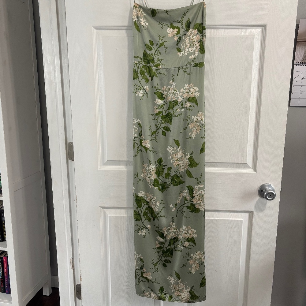 Reformation Frankie Silk Dress in Tea Garden